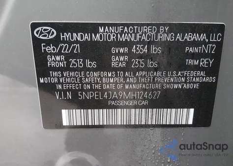 2021 Hyundai Sonata Sel from USA, damaged, VIN 5NPEL4JA9MH124627